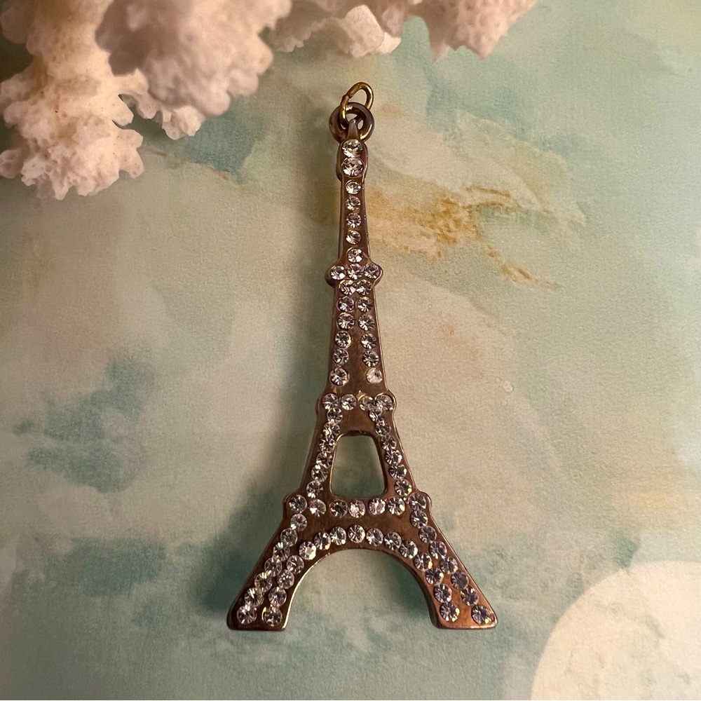 Eiffel Tower Jeweled Gold Tone Pendant